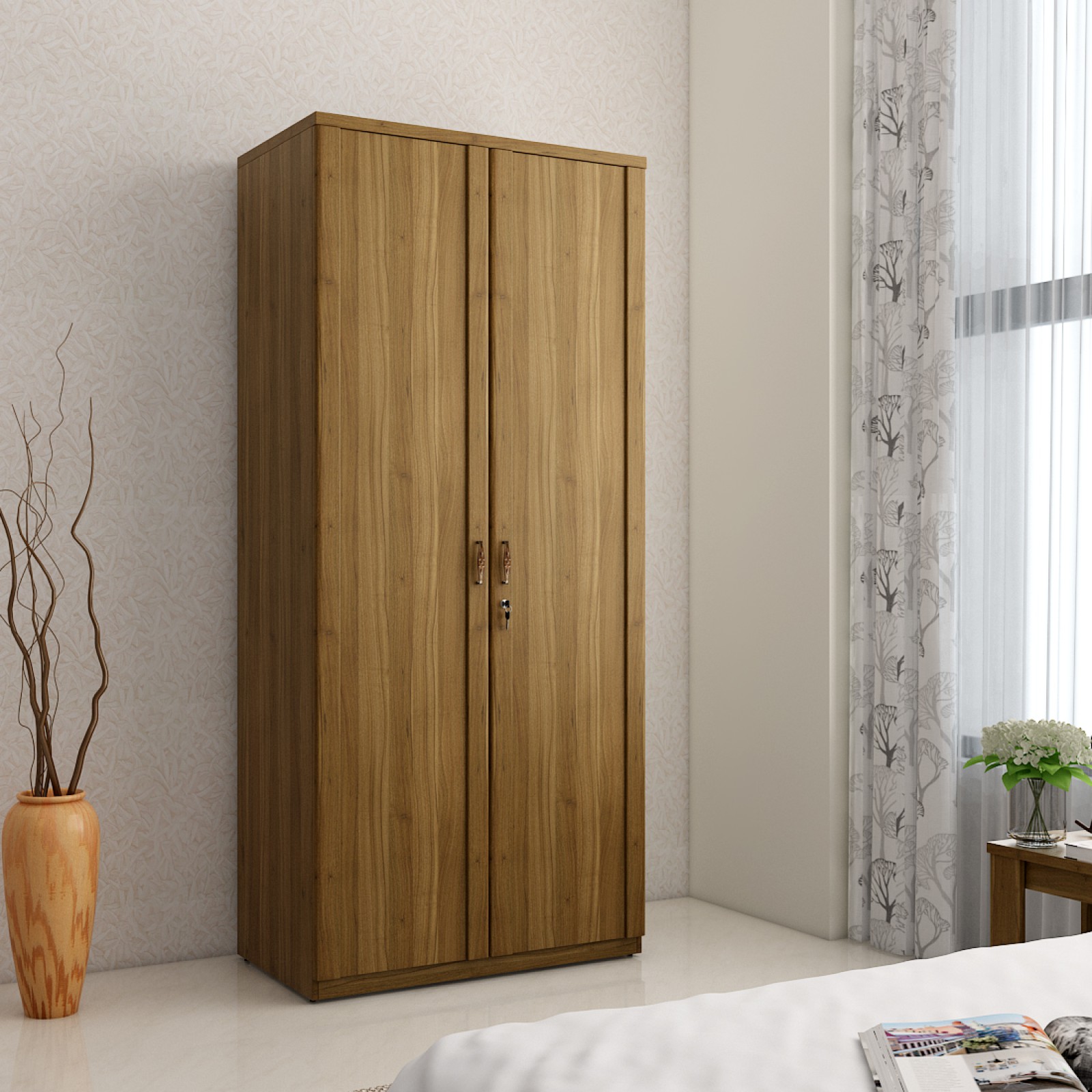 Harmony 2 Door Wardrobe Without Mirror - Natural Teak